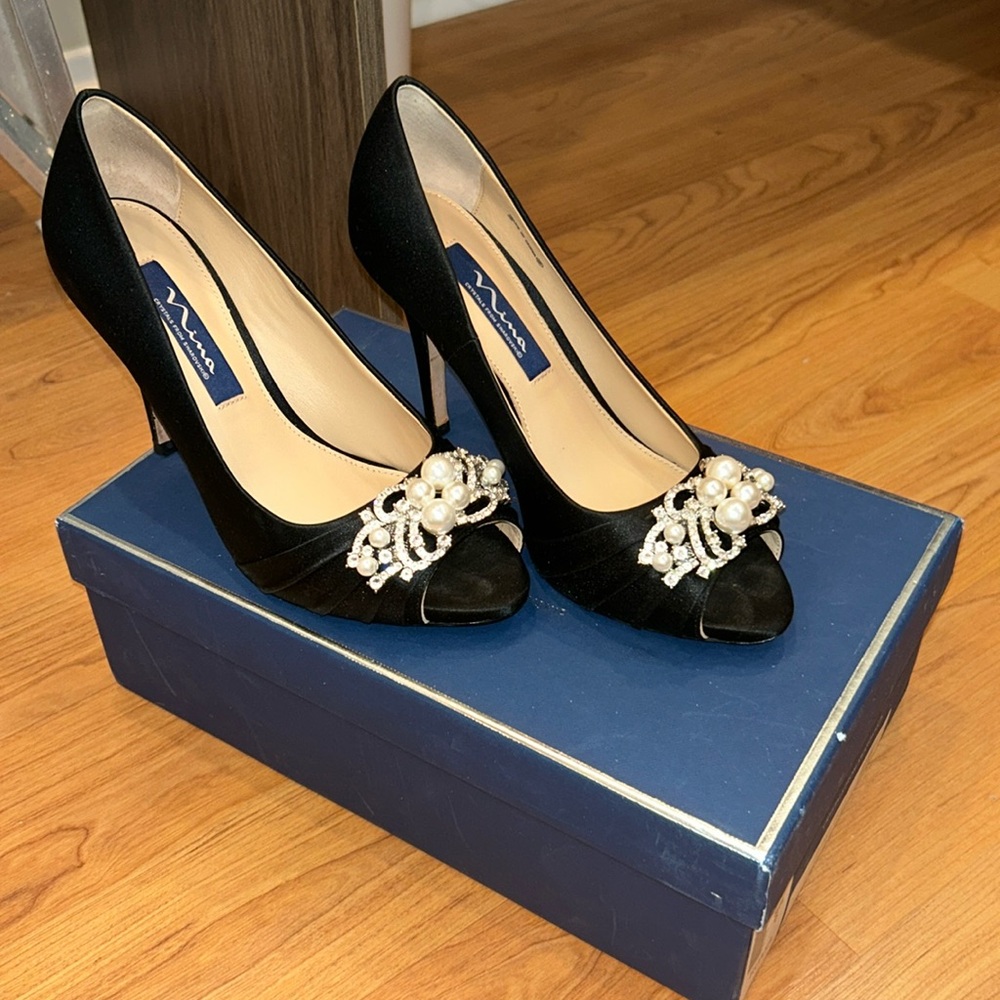 Nina black peep toe heels